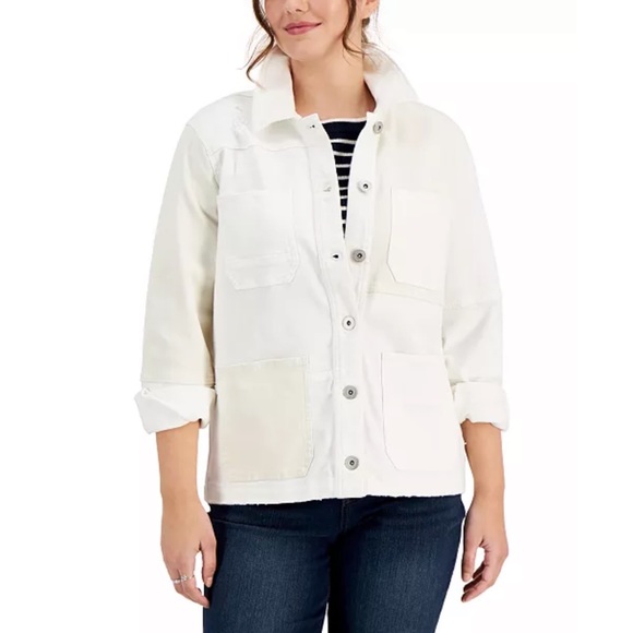 NWT White Distressed Denim Jacket - Picture 2 of 3